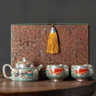 周鸿杰手工鎏银鱼藻纹汉瓦壶高档家用泡茶器轻奢功夫茶具茶壶茶杯