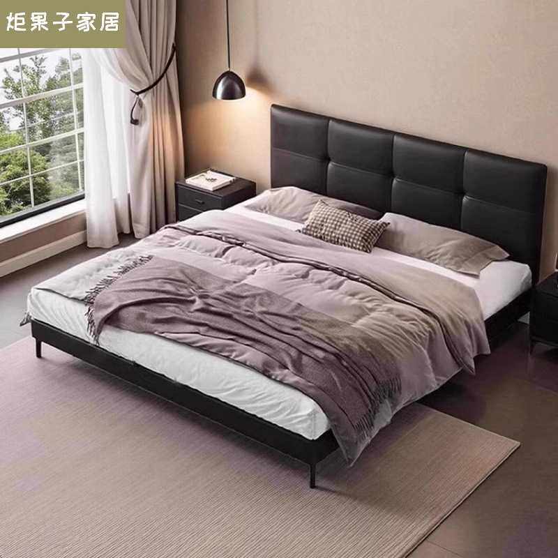 现代极简皮艺床大小户型主次卧超省空间薄床头软包大床双人床