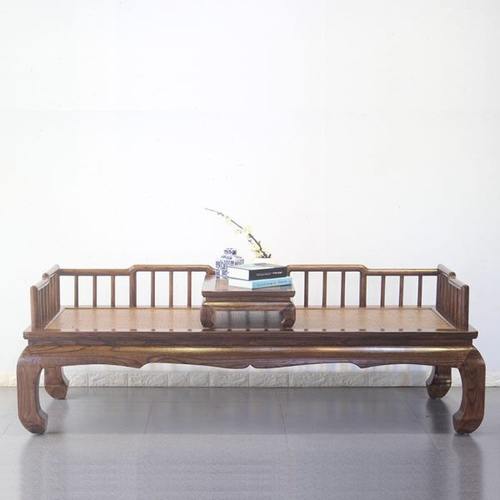 新中式老榆木罗汉床明清仿古实木藤席贵妃榻单人客厅沙发床可定制