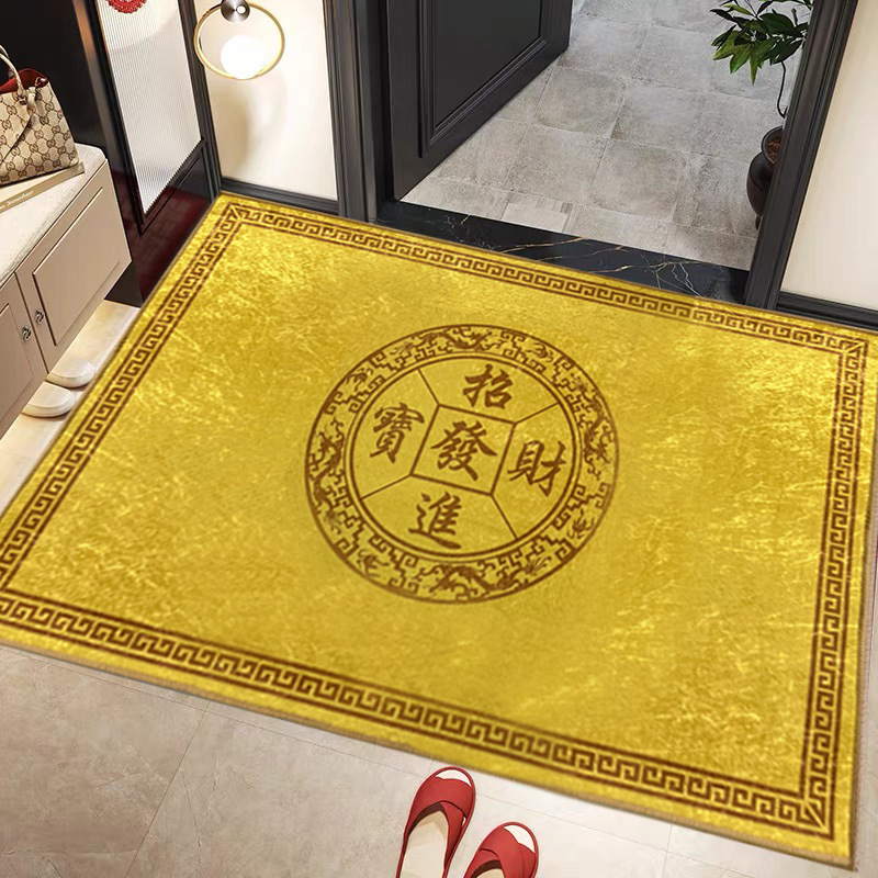 地垫入户门垫黄色出入平安u门垫新中式金色入户门地垫可擦洗门垫