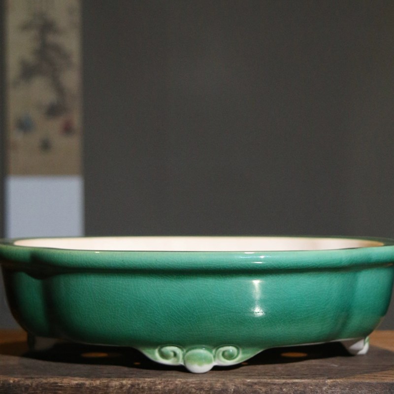 紫砂花盆陶瓷盆景盆大号u海棠盆木瓜形专业比赛盆觅陶乡彷古盆