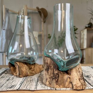 树根木头玻璃花瓶 异形创意水培 茶室 装饰插花器皿 中式禅意摆件