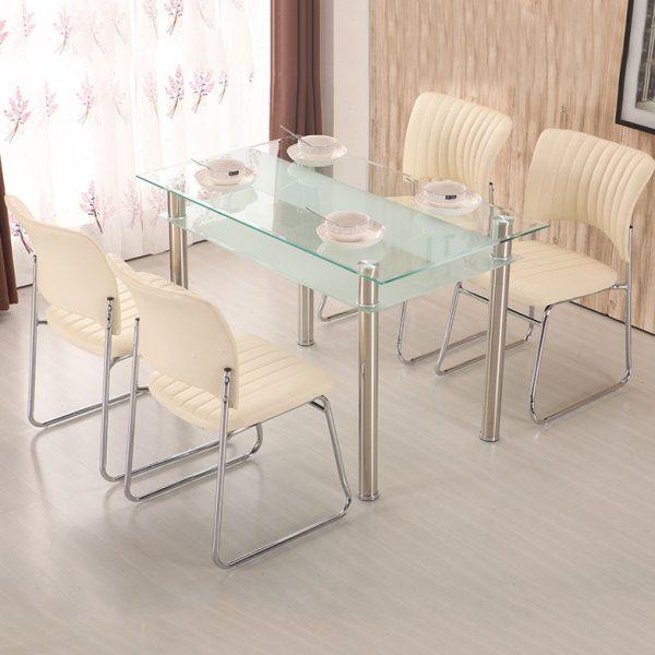长方形玻璃桌子小户型钢化餐桌椅组合简约现代创意家用4人吃饭桌