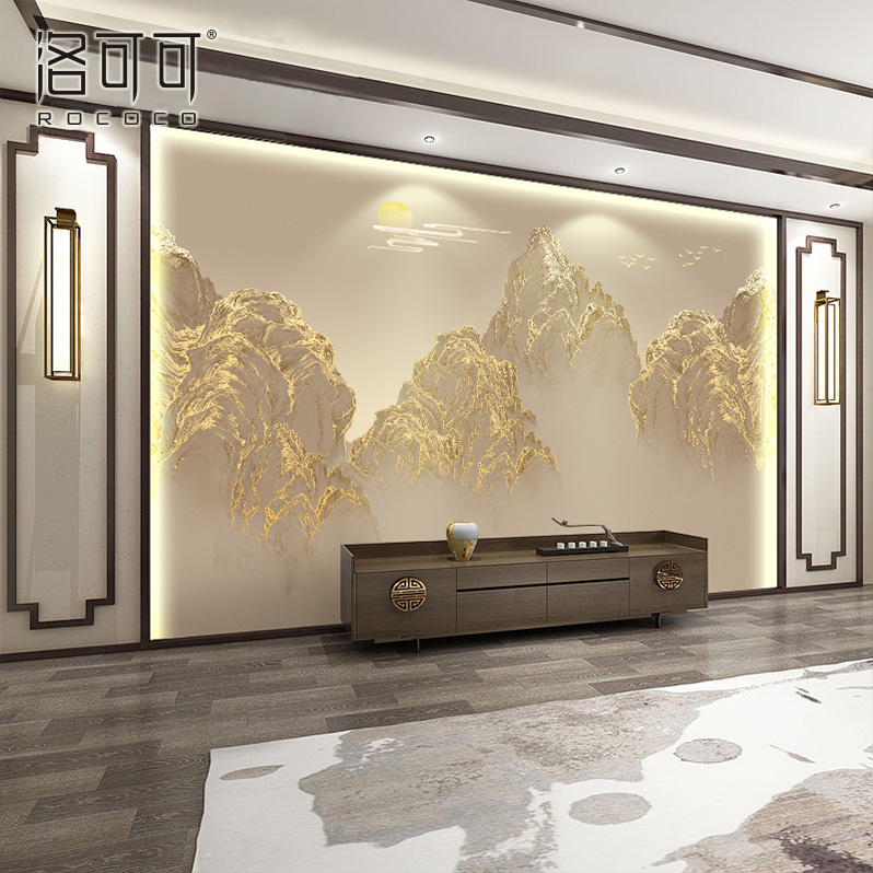 壁纸轻奢b2022新中式山水壁布电视背景墙壁画客厅沙发墙布装饰墙