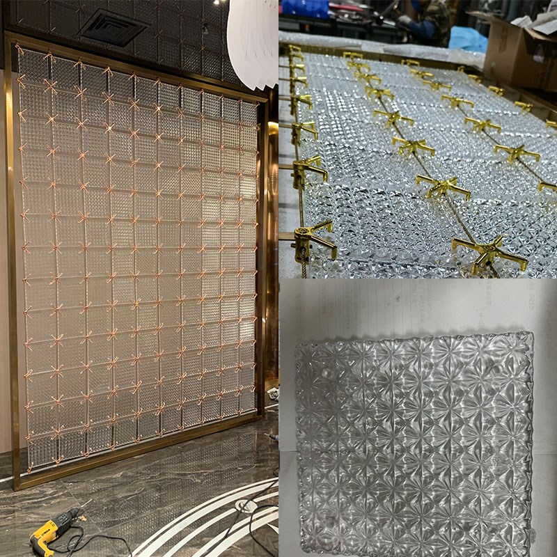 网红不锈钢水晶艺术玻璃屏C风隔断客厅酒店玄关背景墙