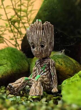 格鲁特花盆小树人鱼缸微景观装饰造景DIY工艺礼品摆饰沉底pvc摆件