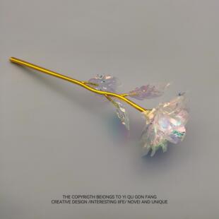 送她一朵永不凋谢的玫瑰花!七彩花炫光彷真花情人节浪漫礼物摆件