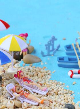 微景观沙滩海景儿童小摆件太阳伞小船沙滩椅救生圈树脂造景装饰品