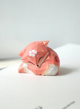 手工木雕摆件小狐狸八重神子可爱动物猫咪柴犬狗木头刻桌面装饰品