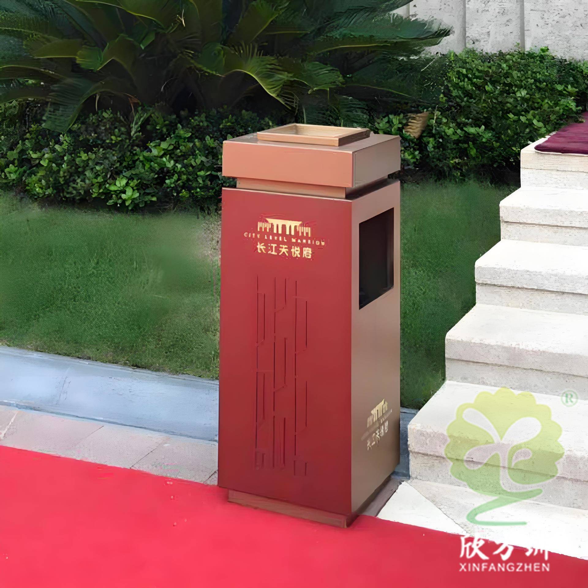 高档室内垃圾桶电镀方形不锈钢果皮箱酒店写生楼电梯厅商用