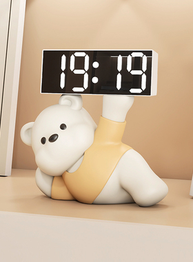 卡通熊电子闹钟定时钟客厅桌w面床头柜玄关装饰品摆件小礼物送朋