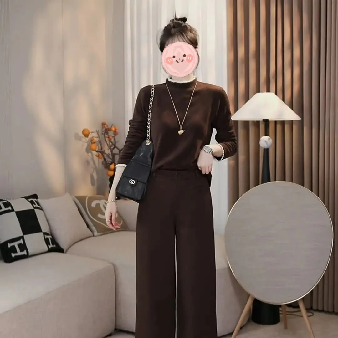 【下单立减50】时尚百搭半高领拼接花边长袖打底上衣YH