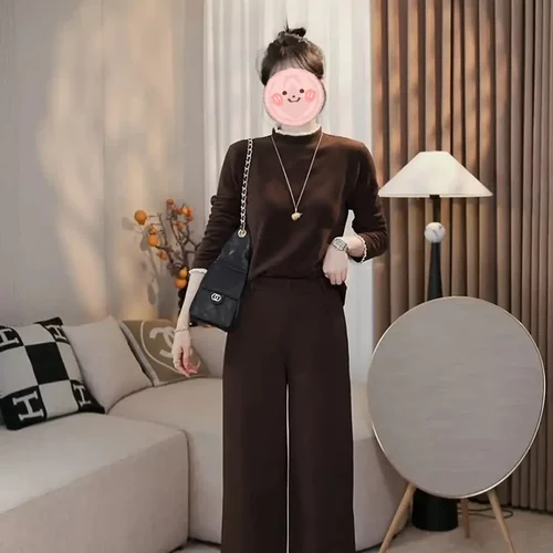 【下单立减50】时尚百搭半高领拼接花边长袖打底上衣YH