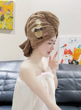 【下单立减50】法式干发帽卡通刺绣加大宽尾绑带速干吸水XD