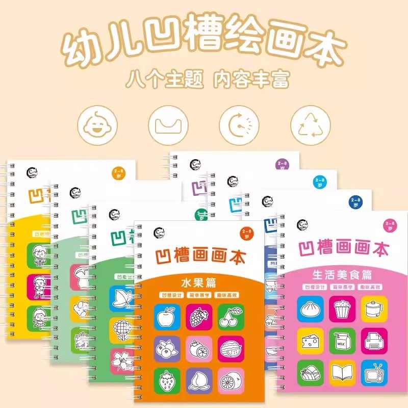 【下单立减50】儿童凹槽画画本基础绘画模板幼儿宝宝魔幻练字贴KF