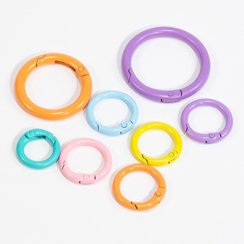 40mm烤漆彩色弹簧扣圆形开口弹簧圈钥匙扣DIY饰品配件合金连接环