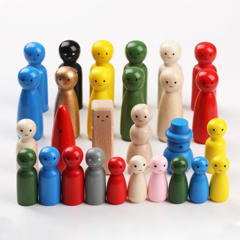 创意彩色画眼睛木头娃娃摆件儿童益智小木人心理学人偶小物件荷木