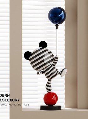 现代轻奢条纹卡通雕塑熊玄关摆件客厅样板房电视柜沙发旁落地装饰