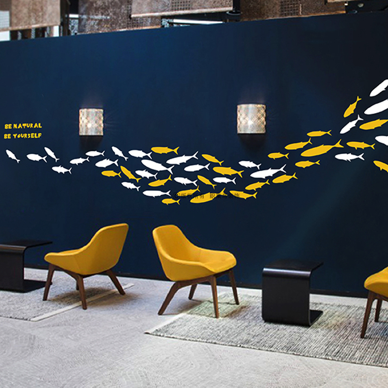 海洋小鱼群客厅墙贴 卧室床头创意墙壁贴画 浴缸推拉门卫生间贴纸