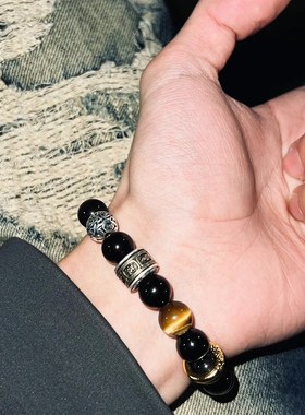 黑悟空限定天然银曜石黑曜手串男女情侣款好运六字箴言佛珠手链