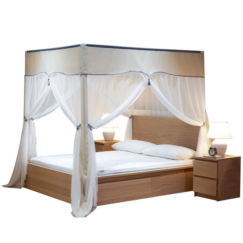 新中式宫廷落地蚊帐加粗加厚支架加密公主风三开门1.8m1.5米家用2
