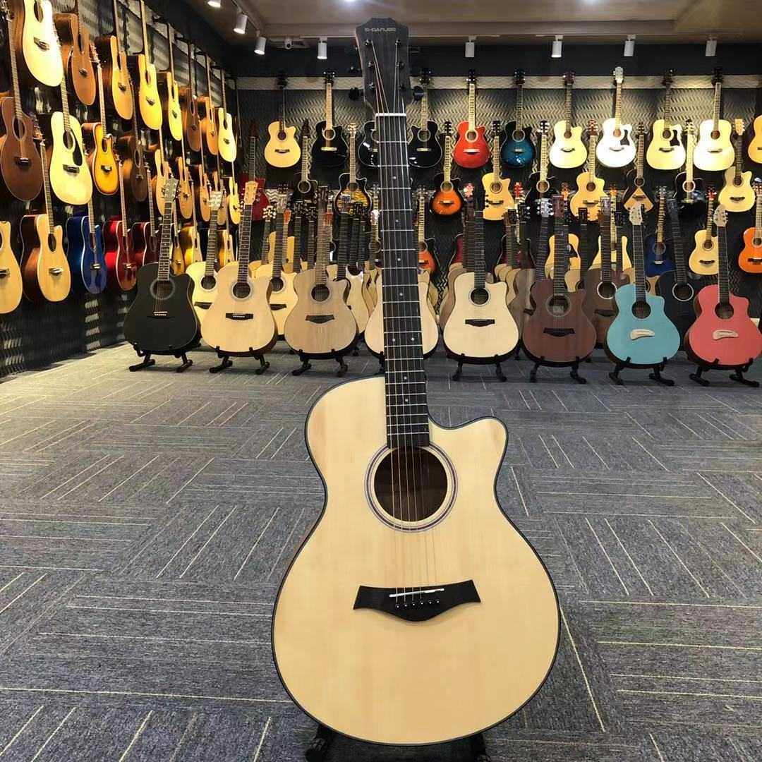 40寸单板民谣吉他guitar云杉木面板桃花芯底侧成人木吉他jita乐器