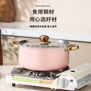 有FCM认证跨境热销套锅不锈钢5件套锅汤锅不锈钢汤锅蒸锅厂家