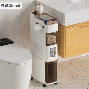 兴起日式卫生间夹缝柜q自带垃圾桶浴室缝隙收纳柜马桶侧边储物窄