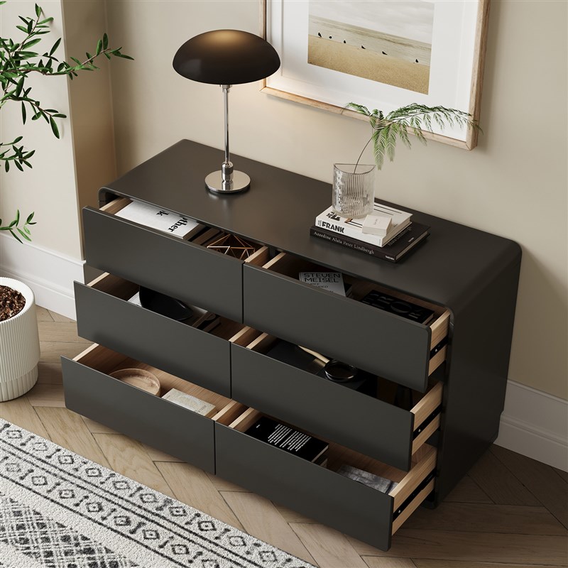 奶油风五六斗柜实木烤漆黑色轻奢简约现代储物柜卧室柜收纳床尾柜