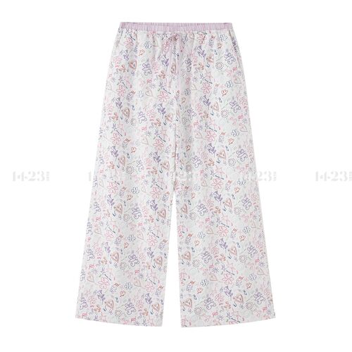 1423【樱花碎语】直筒裤彩色爱心涂鸦印花宽松抽绳休闲裤阔腿裤