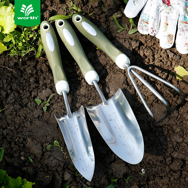 沃施worth园艺工具三件套不锈钢种花小铲子盆栽种菜种花工具套装