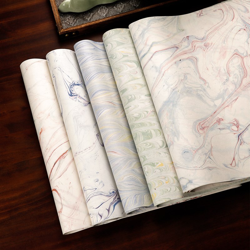 彩色宣纸墨流幻彩笺书法专用纸半生半熟国画蜡染练字空白加厚长卷