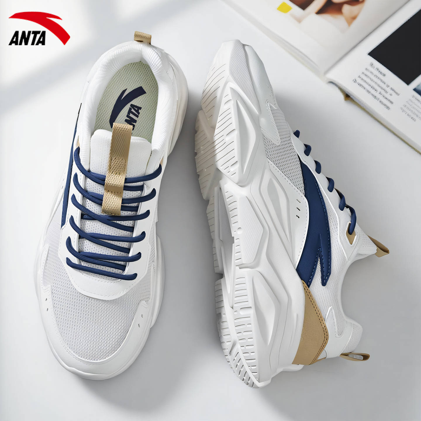 安踏男鞋潮流休闲鞋2025新款老爹鞋网面透气厚底跑步鞋男士运动鞋