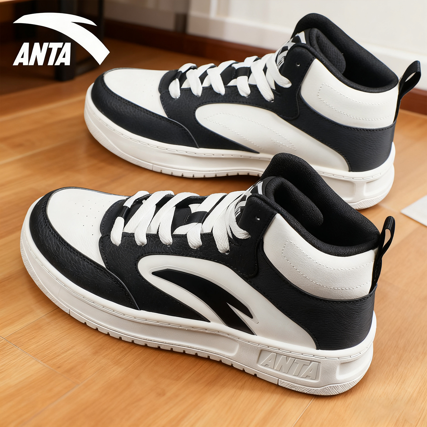 安踏运动休闲鞋男款高帮厚底板鞋