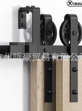 美式谷仓门吊轨大轮款双轨bypass双门前后移门双轨道套件双层轨道