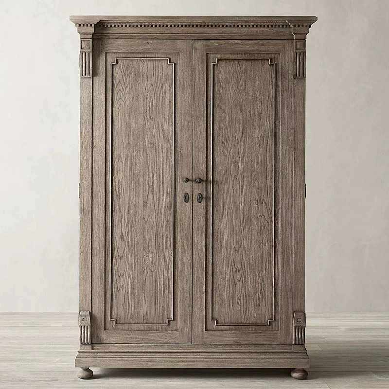 RH美式乡村复古别墅豪宅实木双门衣柜法式储物柜挂式收纳衣橱