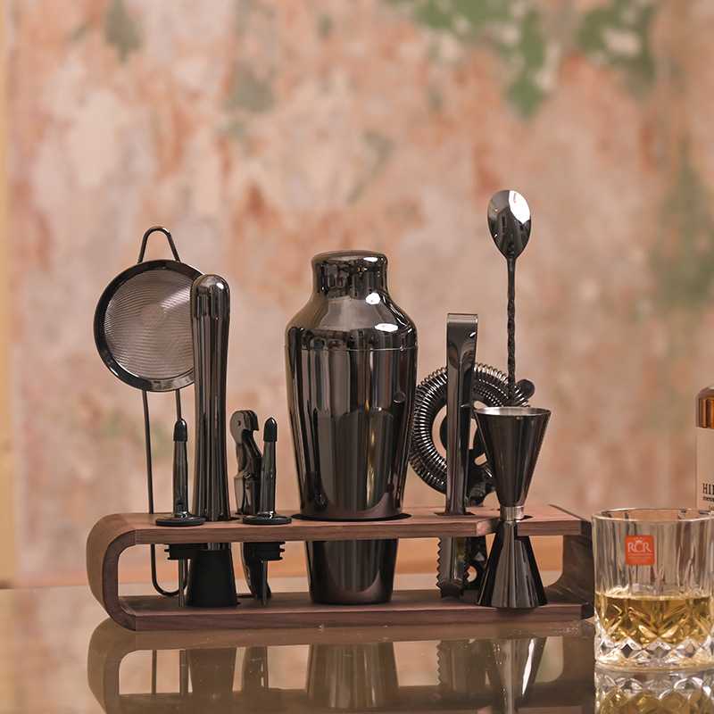 美式爵士黑调酒器套装木架酒吧工具两段式雪克壶不锈钢雪克杯304