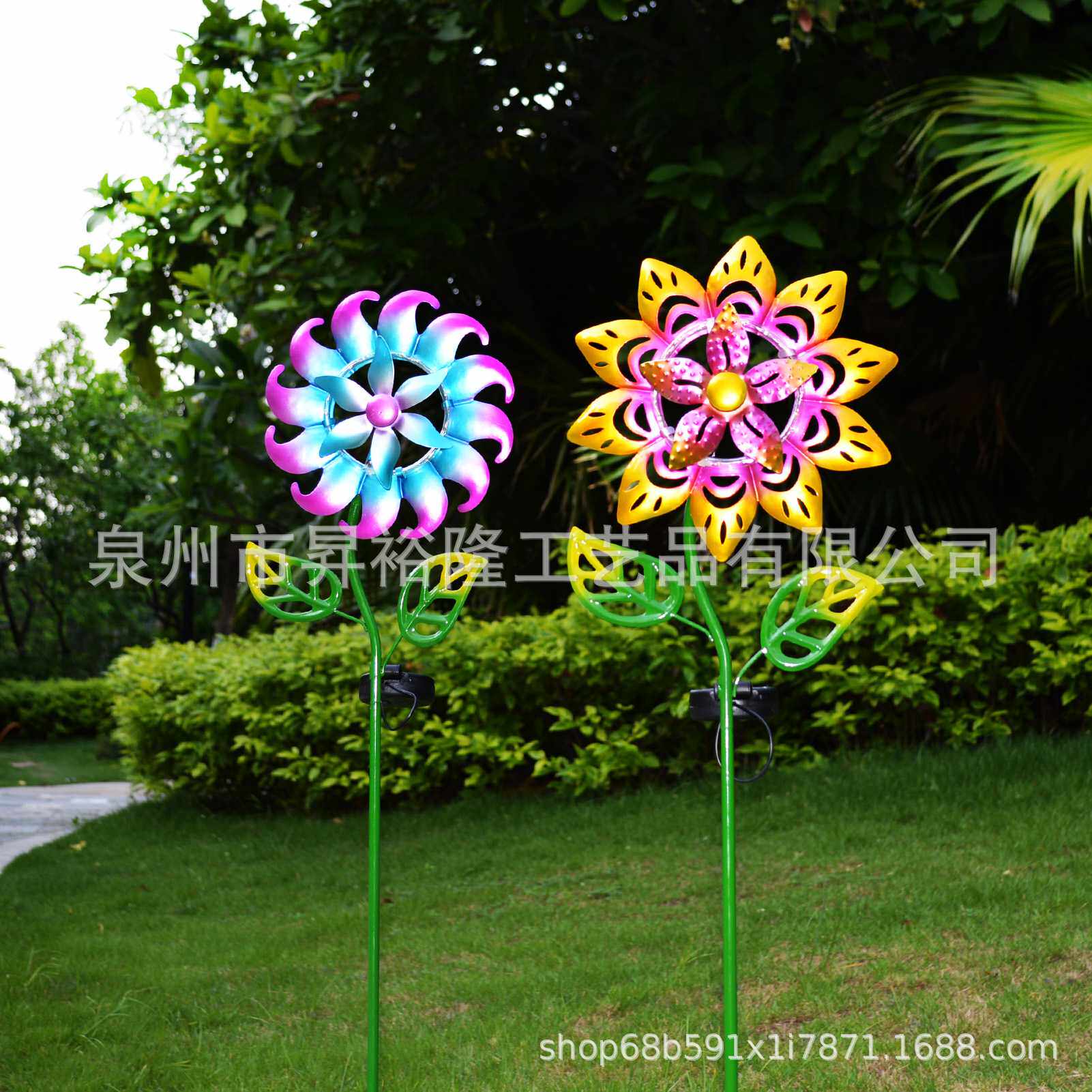 跨境太阳能铁艺风车灯防水户外庭院景观灯花园金属工艺品插地风车