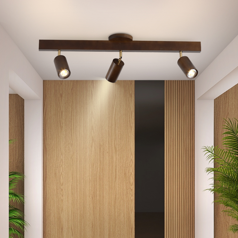 客厅无主灯射灯胡桃木明装背景墙轨道灯卧室衣帽间走廊新中式灯具