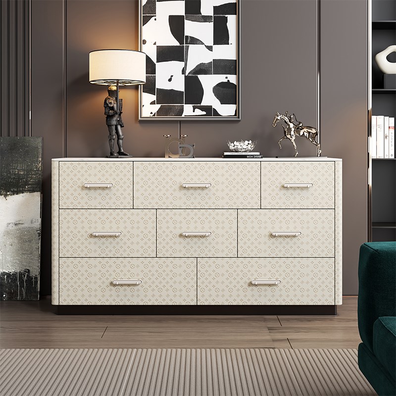 意式八斗柜实木六斗抽屉柜简约马鞍皮玄关柜现代客厅边柜卧室储物