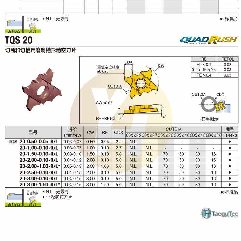 韩国特固克数控切槽刀片TQS 20-2.00-1.00-L TT4430切断磨制槽型