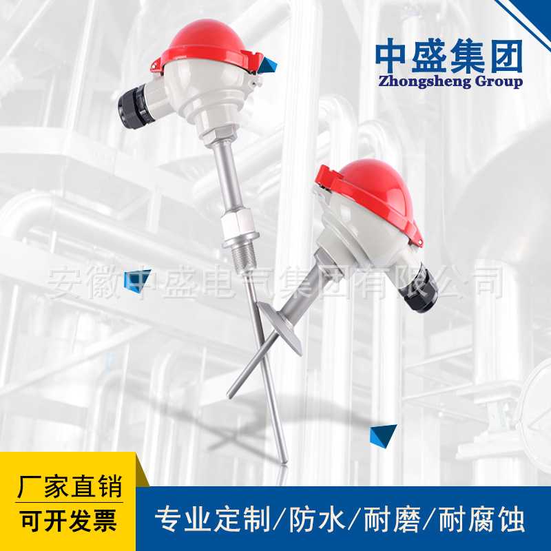中盛一体化防爆热电阻耐磨型热电偶pt100温度传感器WZP-240 L=850