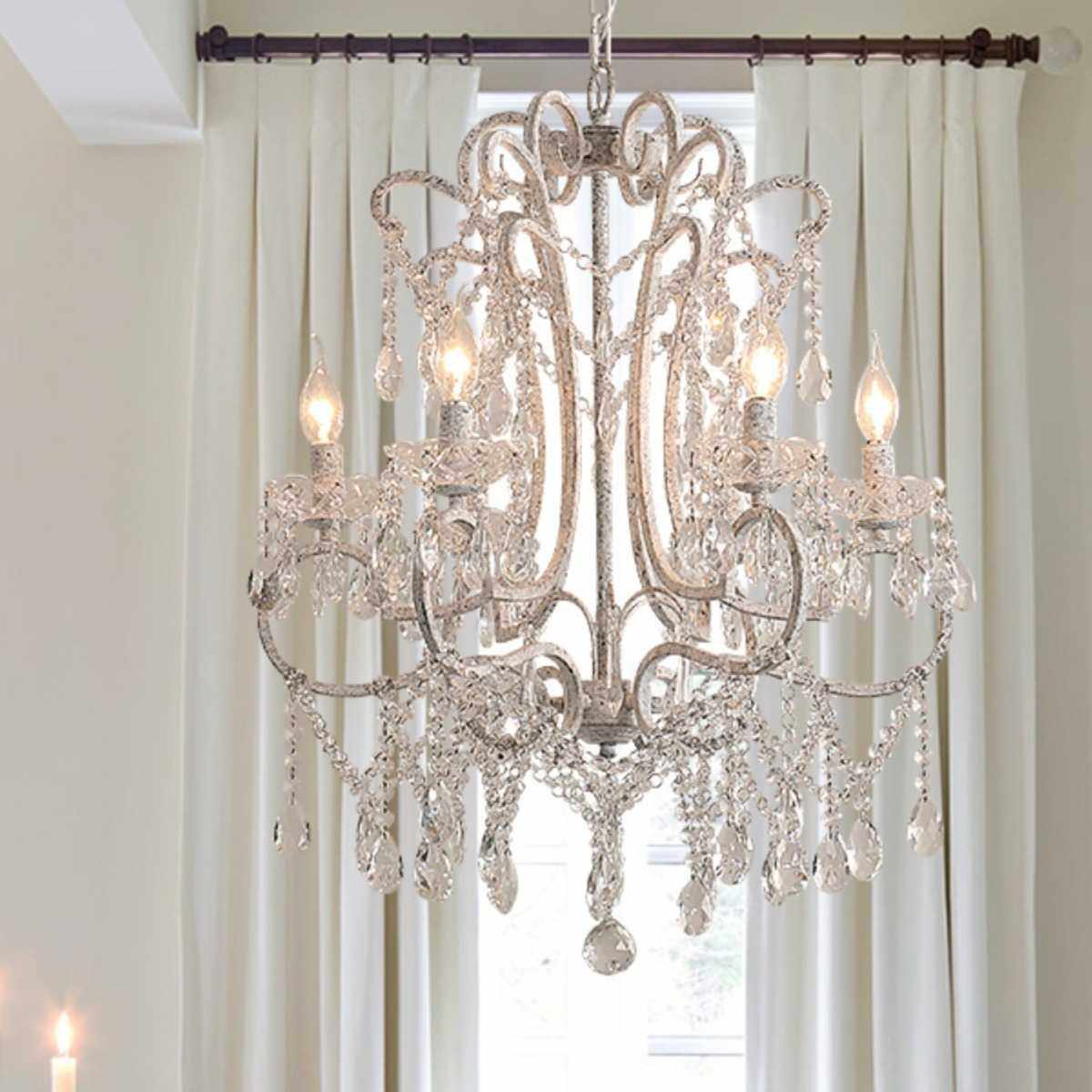 美式乡村吊灯客厅餐厅灯卧室装饰铁艺复古白色公主儿童房水晶吊灯