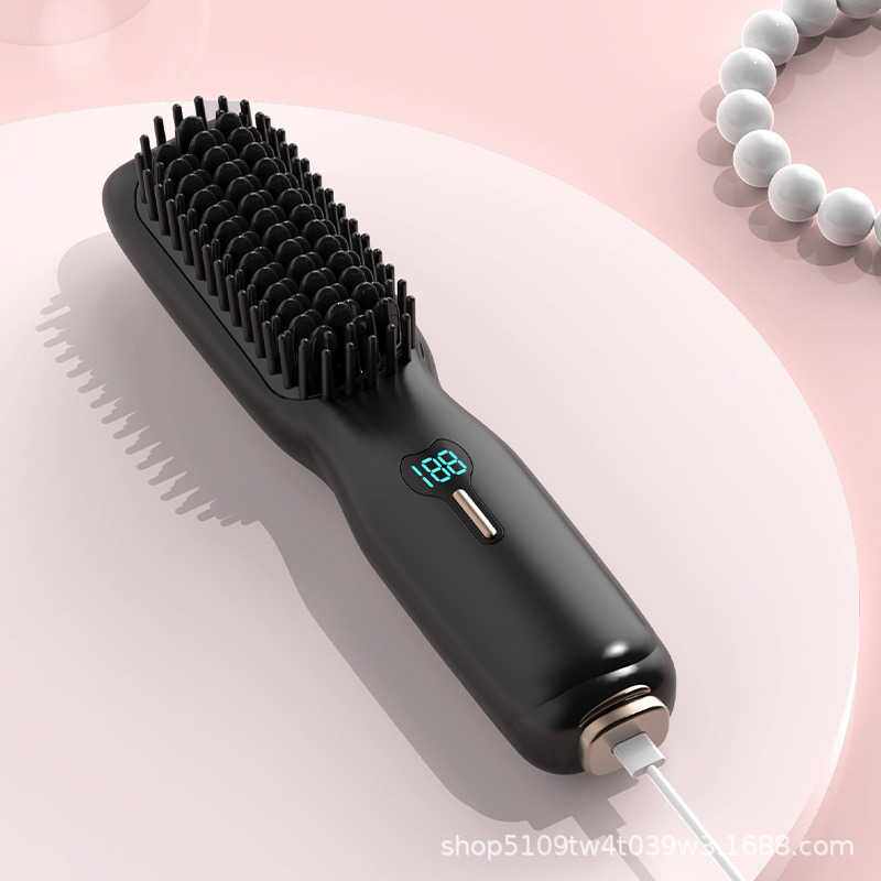 跨境新品充电式无线直发梳usb便携负离子直发器卷发梳Hot comb