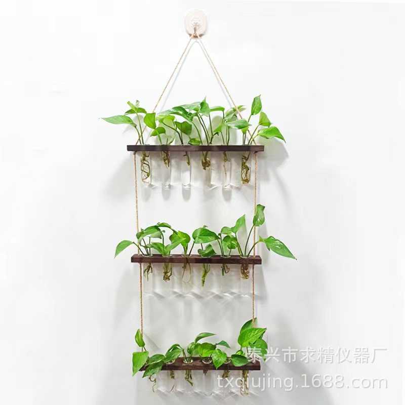 3层6孔挂壁水培绿植装饰品悬挂式木架试管玻璃花瓶水培植物容器