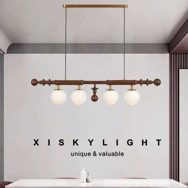 法式中古餐厅吊灯侘寂风餐桌长条灯复古设计师吧台书房实木吊线灯