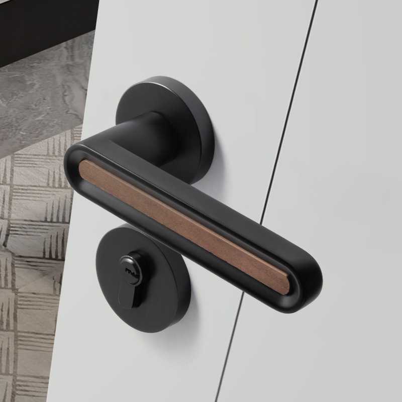 北欧风室内卧室静音磁吸门锁现代简约实木房灰黑色家用通用型锁具