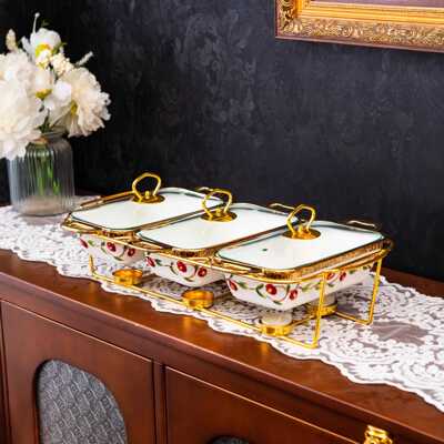 casserole三格石榴图案陶瓷烤盘serving dish加热烤盘 bake ware