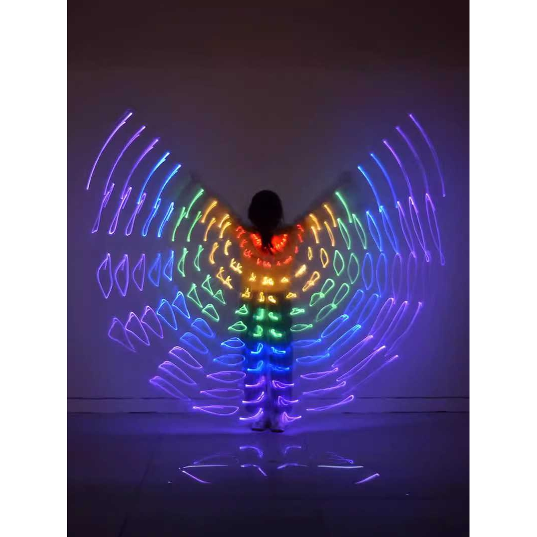 儿童肚皮舞五彩荧光舞蹈表演出服装披风led灯发光翅膀荧光舞服LED
