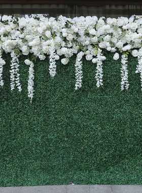 白色布底仿真花墙背景墙 亚马孙加密米兰草墙婚庆婚礼布置绿植墙